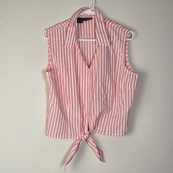 Rafaella Sleeveless Blouse Womens Plus 16 Pink White Striped Boho Top Summer Tie - Picture 1 of 10